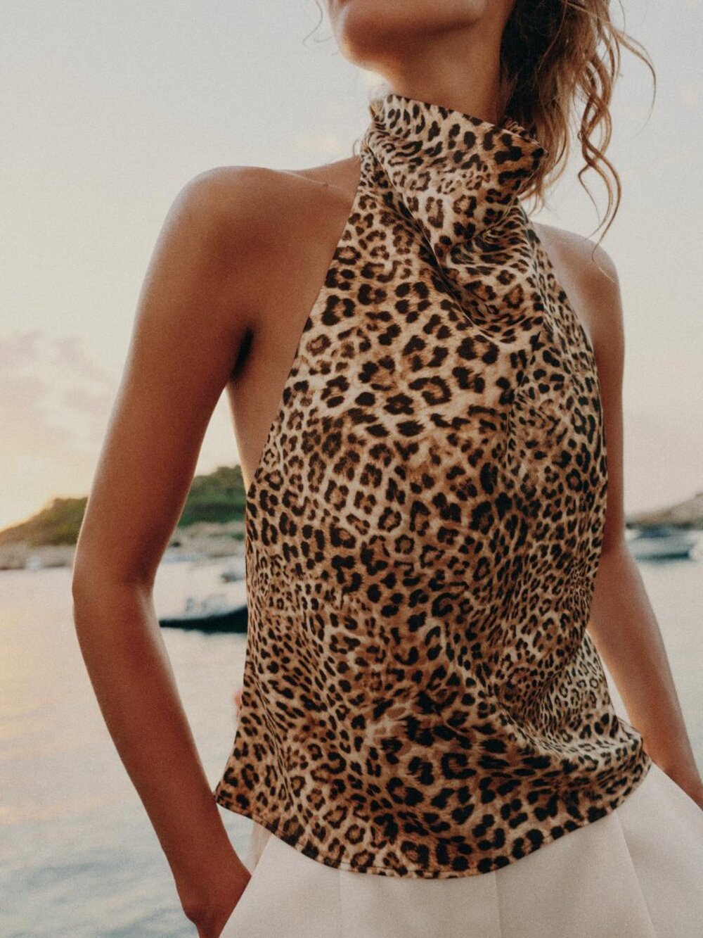 NWT - Zara Satin Animal Print Halter Top - Size M